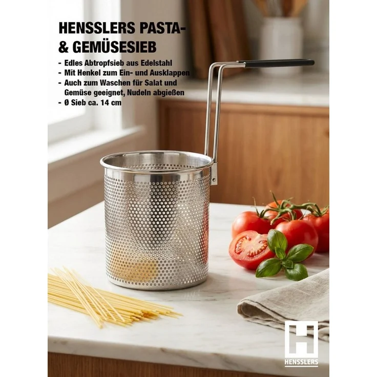 HENSSLERS Kochtopf HENSSLERS Edelstahl-Topf-Set inkl. Grillzange & Pastasieb, Edelstahl (Set, 7-tlg) – Bild 3