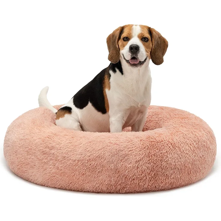 lionto Donut Hundebett, rundes Hundesofa mit Plüschbezug & Anti-Rutsch-Noppen, weich & gemütlich, 80 cm Durchmesser, rosa