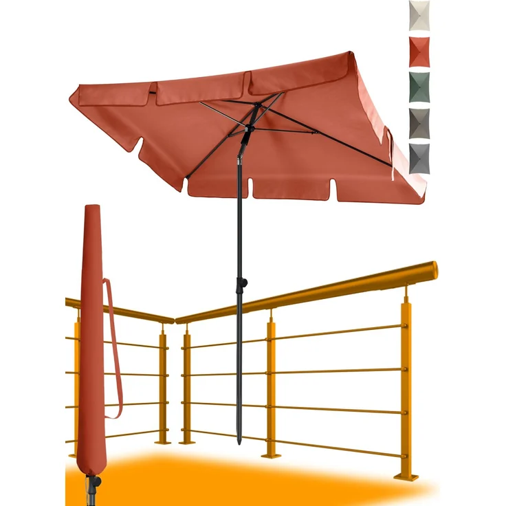 4smile Sonnenschirm Balkon in Orange - Sonnenschirm rechteckig 200x125 cm mit UV50+ Sonnenschutz | Balkon Schirm knickbar höhenverstellbar | Robuster Balkonschirm für optimalen Schatten