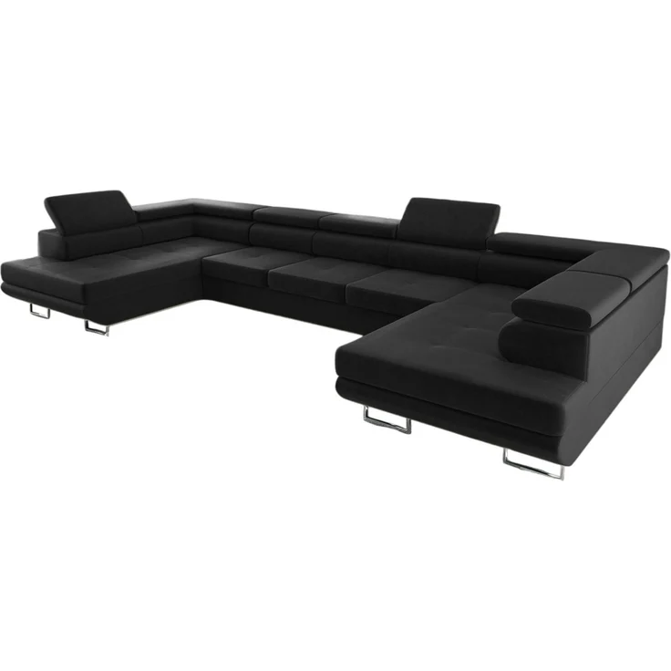 thematys Ecksofa Aston U 403 x 203 cm, mit Schlaffunktion, mit Bettkasten, mit verstellbaren Kopfstützen, Schwarz (Monolith 97), Ausrichtung 390 cm – Bild 2