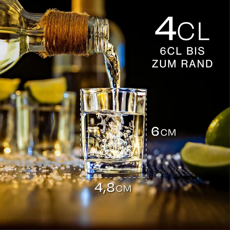 Praknu Schnapsglas 12 Schnapsgläser Eckig aus Glas 6cl - Spülmaschinenfest - Standfest, 12-tlg, Glas, Spülmaschinenfest - Standfest dank dickem Boden - Pinneken, Pinnchen – Bild 3