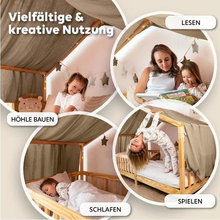 lilimaus Betthimmel, Musselin Baumwolle, Dunkelbeige, 135 x 320cm – Bild 2