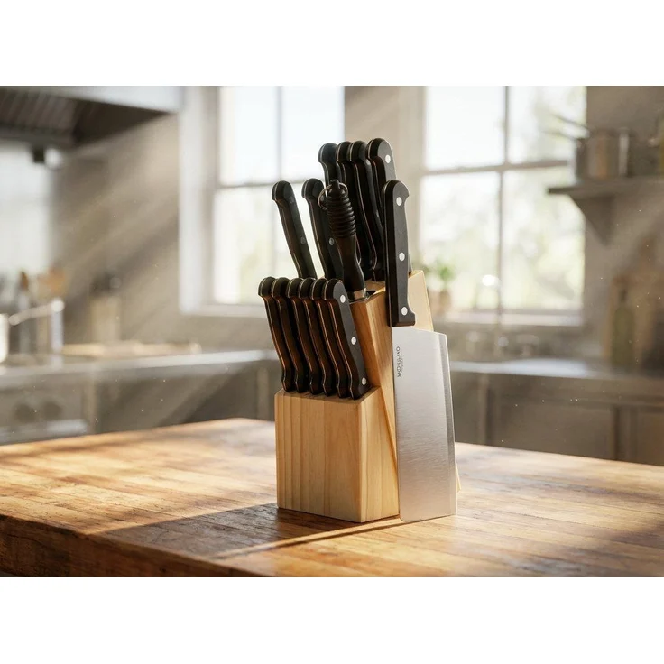 Michelino Messer-Set 15-teiliger Messerblock, 7x Küchen- 6x Steakmesser 1 Wetzstahl 1 Messerblock – Bild 5