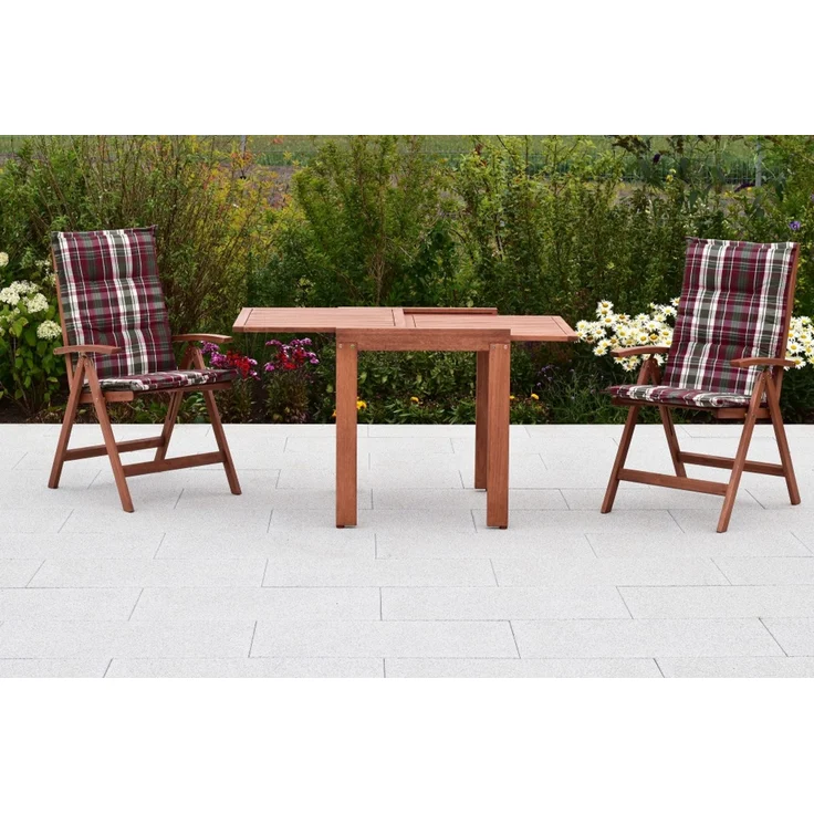 Borkum Gartenmöbel Set 5tlg, 2 Klappsessel, 2 Auflagen, Ausziehtisch 65 (130) x 70 cm, Eukalyptus – Bild 3