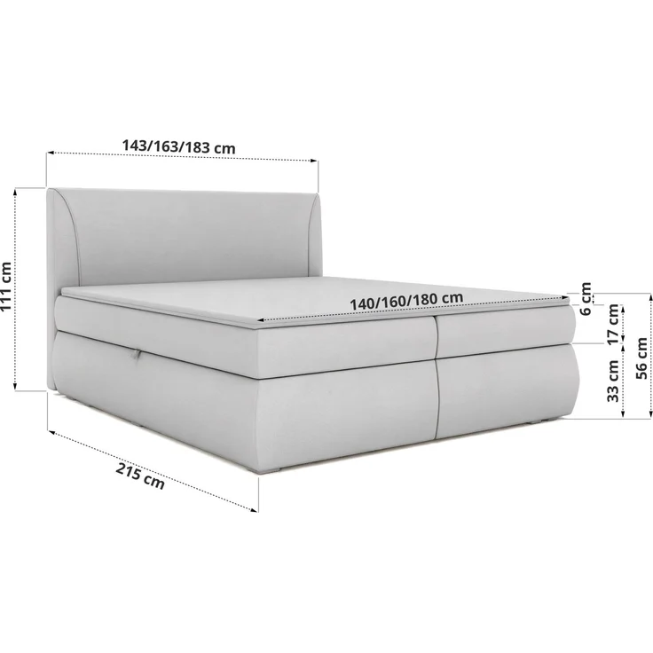 Boxspringbett mit Bettkasten TARENZA, Boxspringbett 140x200 cm mit Bonell-Matratze H3, Bett mit Topper T25, komfortables Boxspringbett, gepolstertes Kopfteil - Dunkelgrau Velvet – Bild 6