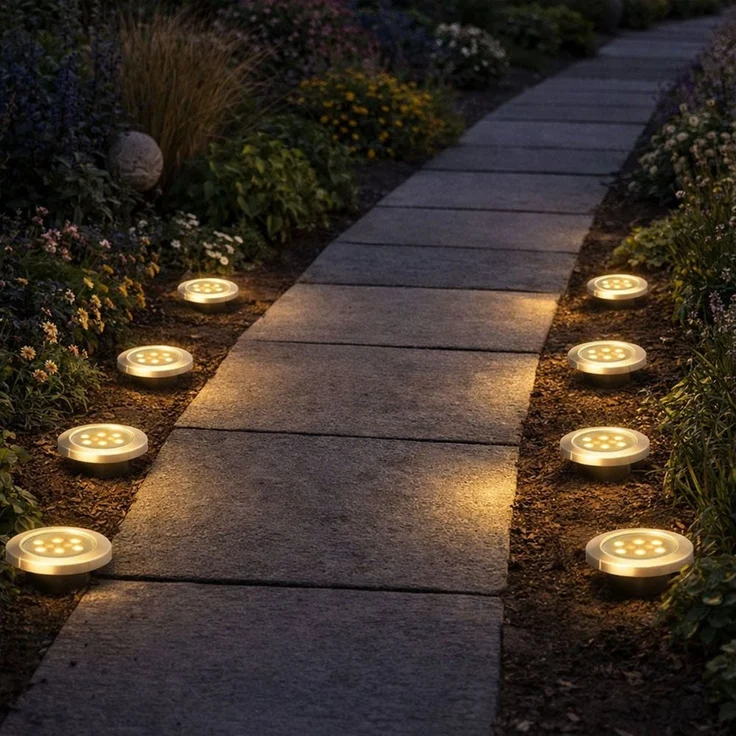 Haushalt International LED Solarleuchte, LED-Leuchtmittel fest verbaut, Warmweiß, 8x Solarlampe Steckleuchte Bodenstrahler Außenlampe LED silber D 12 cm – Bild 3