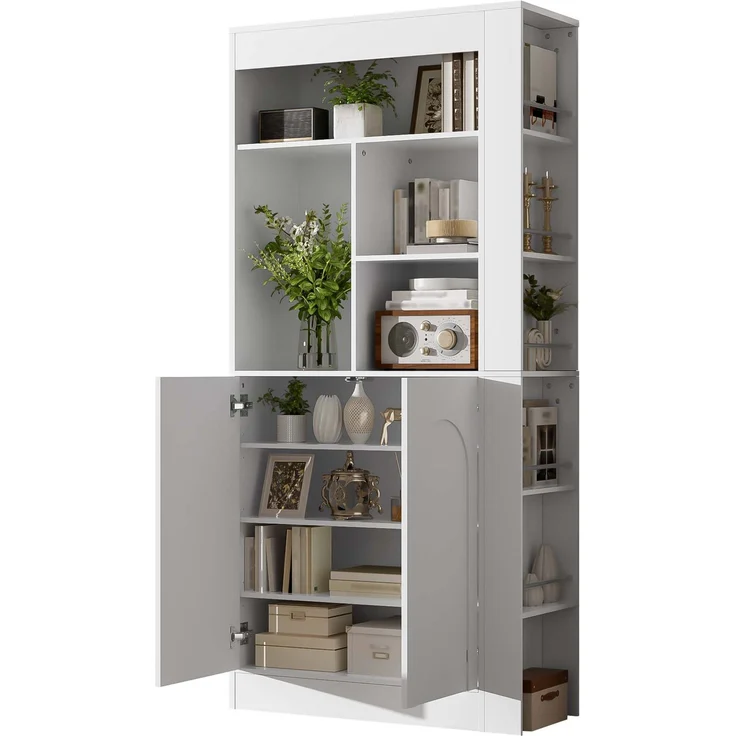 ZUBALIYA Regalschrank (85 x 35 x 180 cm), 2 Türen, Verstellbare Einlegeböden, Stauraum für Wohnzimmer, Arbeitszimmer und Flur, Weiß – Bild 12