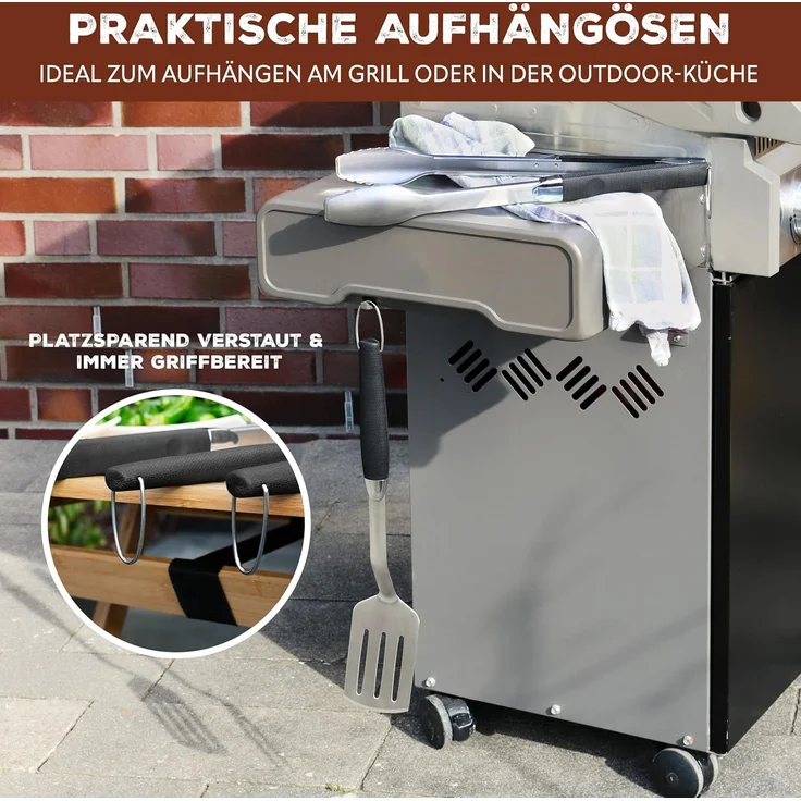 Grill-Besteck 2tlg. / Zange und Wender / langes Grillzubehör aus Edelstahl mit Softgriff – Bild 5