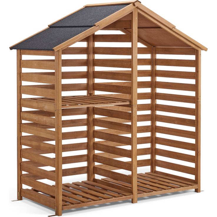 M MCombo Holzregal Außen, Kaminzubehör Kaminholzregal mit 2 Ebenen, Brennholzregal mit Wasserdichter Abdeckung 1213