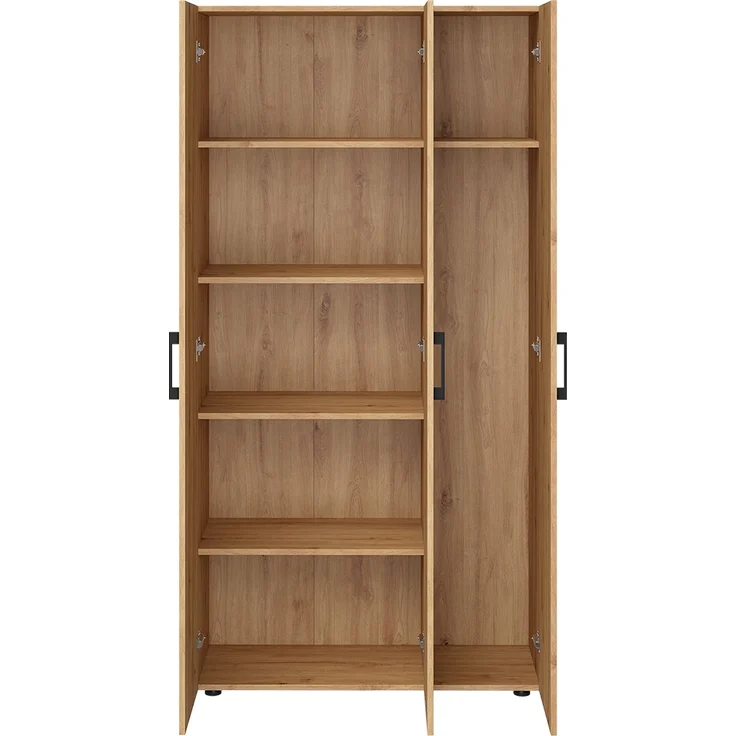 Bellamio 'Apol' Mehrzweckschrank, Eichenoptik, 176x33x90 cm, Putzschrank mit 3 Türen und 5 Regalen, Besenschrank mit Staubsaugerfach – Bild 10