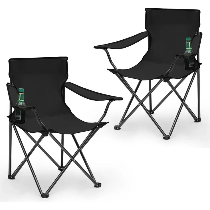 Sunula 2er Set Campingstuhl Faltbar Anglerstuhl Ultraleicht Faltstuhl mit Armlehnen, mit Getränkehalter, mit Tragetasche, bis max. 100 kg, Schwarz – Bild 2