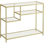 Vasagle Konsolentisch, Flurtisch, Beistelltisch, aus Hartglas, Metallgestell, mit Ablagen, 35 x 100 x 80 cm, modern, für Flur, Wohnzimmer, goldfarben von Songmics LGT022A61