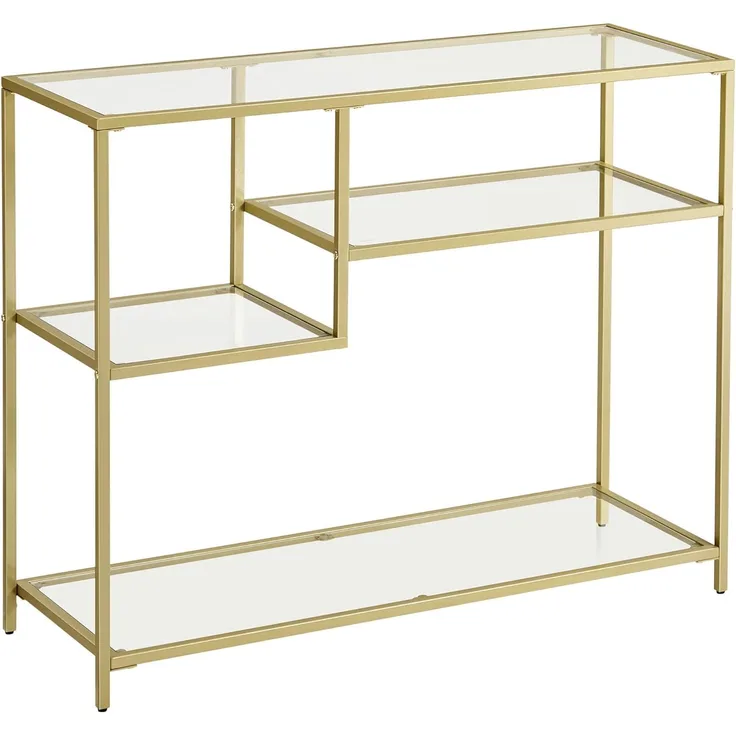 Vasagle Konsolentisch, Flurtisch, Beistelltisch, aus Hartglas, Metallgestell, mit Ablagen, 35 x 100 x 80 cm, modern, für Flur, Wohnzimmer, goldfarben von Songmics LGT022A61