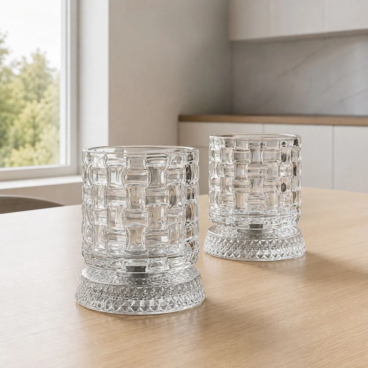 2er Set Whiskygläser mit drehbarem Kristallglasboden, transparent,Gewebter Stil 15 x 10 x 10 cm – Bild 2