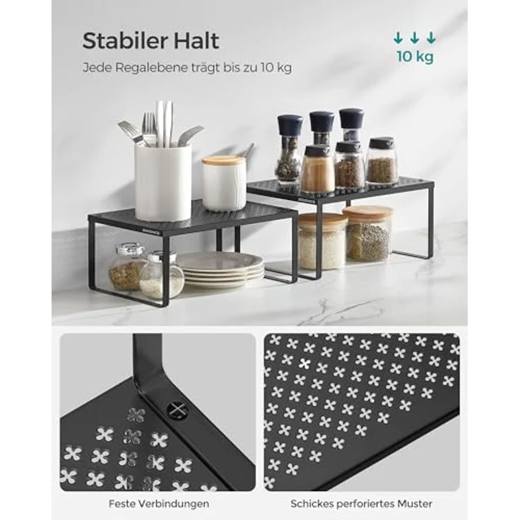 Songmics Gewürzregal, 4er Set, Küchenregal, Küchen-Organizer, Küche, Gewürzhalter, erweiterbar, stapelbar, kleines Regal, Metall, tintenschwarz KCS006B01 – Bild 5
