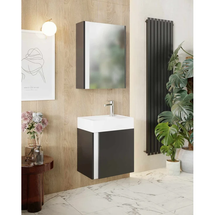Skye Decor 'Kemer 45' Badmöbel-Set mit Waschbecken & Spiegel (2-teilig), Anthrazit, 45 x 50 x 28,6 cm – Bild 1