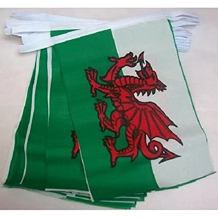 AZ FLAG - Fahnenkette Wales 6 Meter Mit 20 Flaggen - 21x14 cm - Walisische Girlande Flaggenkette 14 x 21 Cm – Bild 2