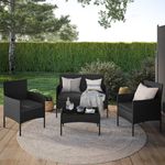 STEELSØN 'Thalora' Gartenlounge Set, 4-tlg. Sitzgruppe mit Sofa, 2 Stühlen und Tisch, inkl. Kissen, schwarz/anthrazit, aus Polyrattan