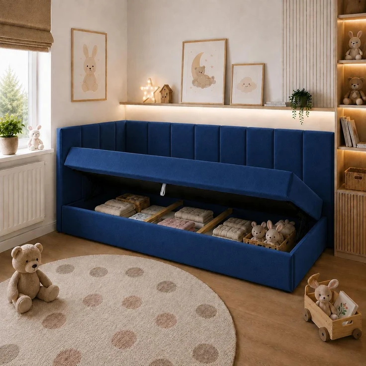 KRISAN MÖBEL Polsterbett TEDY in Blau 100 x 200 cm mit Bettkasten, gepolstertem Kopfteil und praktischem Stauraum, modernes Einzelbett für Kinder- und Jugendzimmer – Bild 3