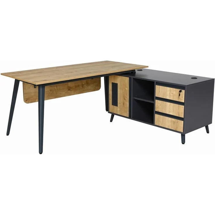 Schreibtisch Shift, 160 cm, inkl. Anbau rechts o. links montierbar, Saphir Eiche Dekor/Anthrazit – Bild 3