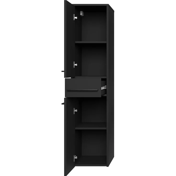 Badplaats Badezimmerschrank Florence 30 x 35 x 130 cm Schwarz Matt - Hoch Badschrank mit 2 Türen und 1 Schublade – Bild 2