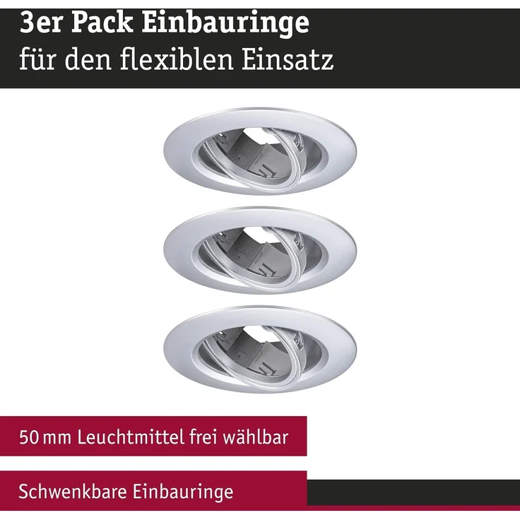 Paulmann LED Einbauleuchte 3er-Set chrom matt schwenkbar Ø 9 cm – Bild 2