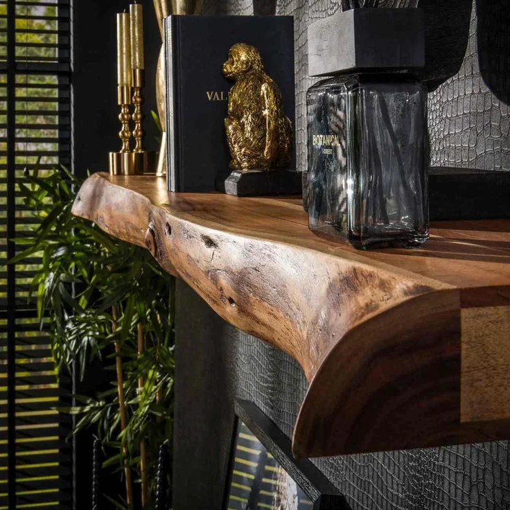 Wandregal Akazienholz massiv, modernes Design mit Baumkante, Natur, 150 cm breit – Bild 5