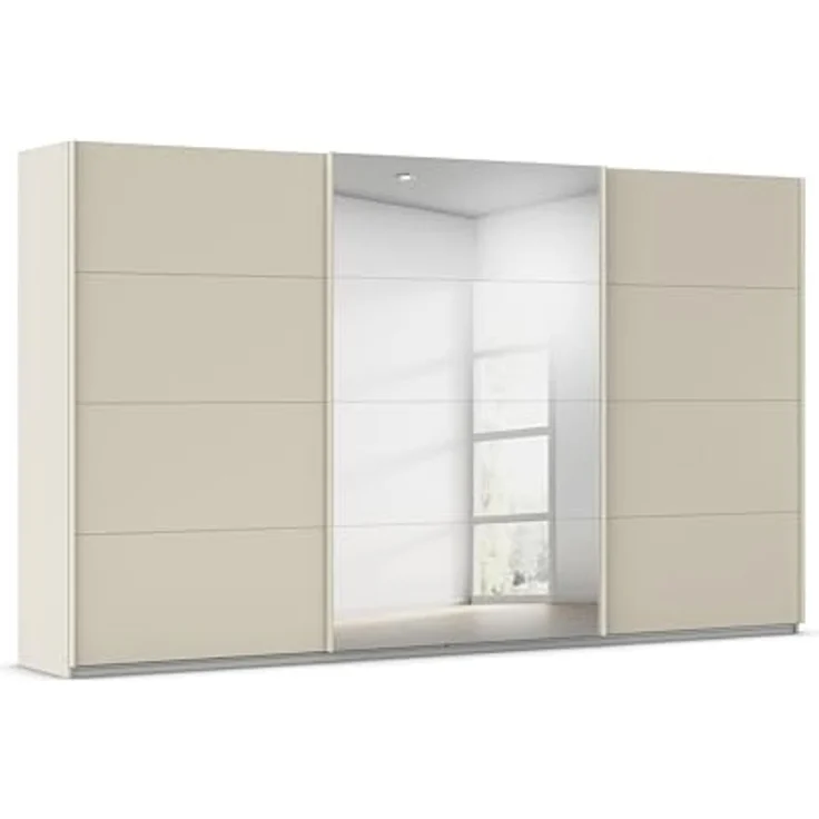 Rauch Möbel Kulmbach, Kleiderschrank mit Schwebetüren für Schlafzimmer, Kinderzimmer, Jugendzimmer, Garderobe, Flur, 3-türig, mit Spiegel, Zubehör Basic, Farbe Beige, Breite 360 cm – Bild 1