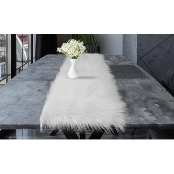 Tischläufer aus Kunstfell, creme / weiß, 33x140 cm, Tischband, Mitteldecke – Bild 2