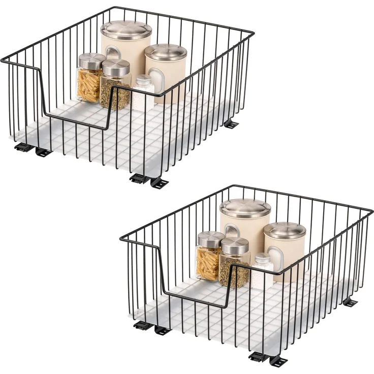 bremermann Schrank-Korbauszug 2er 40 cm mit Einlegeboden, aus Metall, in Schwarz – Bild 1