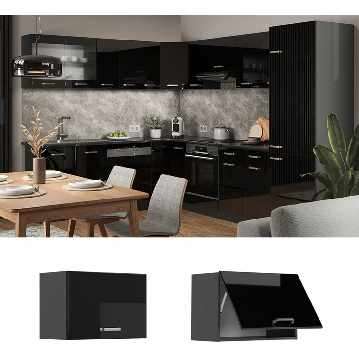 Hängeschrank R-Line Schwarz Hochglanz 60 cm Flach Vicco – Bild 2