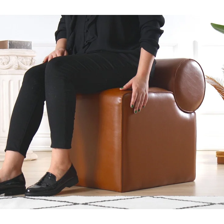 Hanah Home 'Rohin Deri Puf - Brown' Pouffe, Braun, 45 x 56 x 60 cm – Bild 2