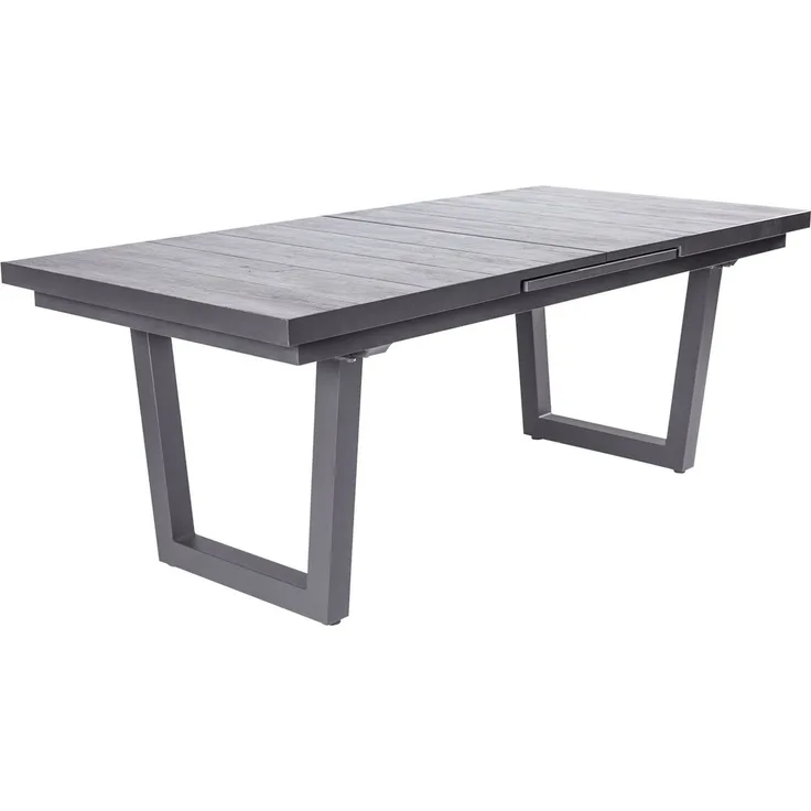 KERAMO Ausziehtisch 100x200, Platte Keramik Holzoptik dunkelgrau, Alu- Gestell V-Fuß, Synchronauszug