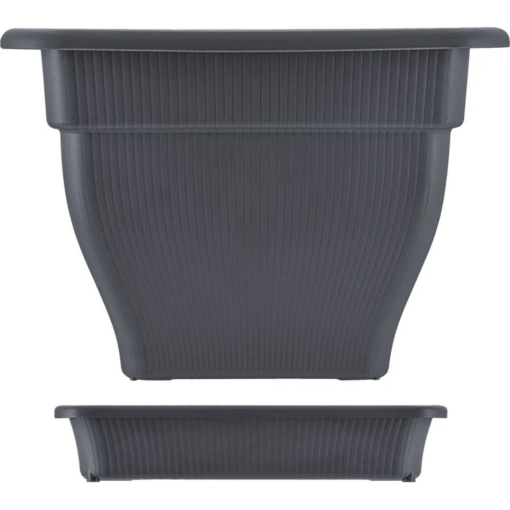 XL Pflanzkübel Blumentopf 48x48x35cm mit Wasserspeicher und Untersetzer - 33 Liter Pflanztopf gegen Staunässe Anthrazit UV-stabil, frostsicher, robust – Bild 5