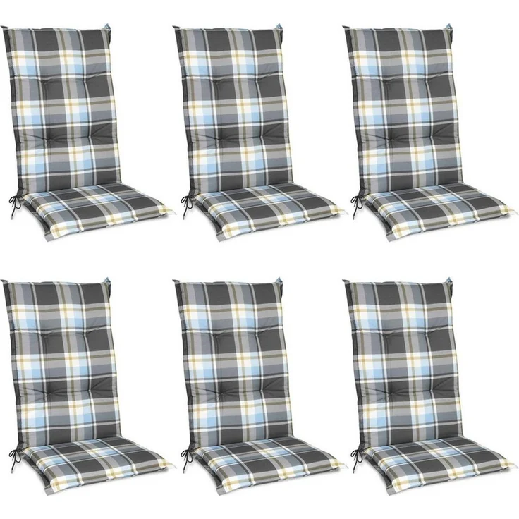 6er Set Beautissu Hochlehner Auflage Sunny 120 x 50 x 6 cm Blau – Bild 1