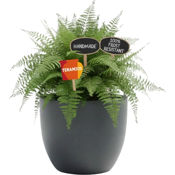 Keramik Blumentopf Eggpot Anthrazit Ø 21cm - Frostfest Pflanzkübel Grau Rund – Bild 1