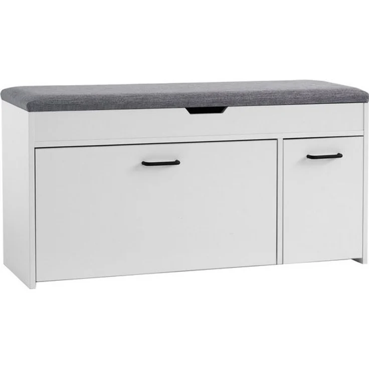 Mondeer Schuhbank Schuhhocker, mit Sitzfläche, mit Klappschublade, 100 x 30 x 52 cm, Weiß + Grau – Bild 4
