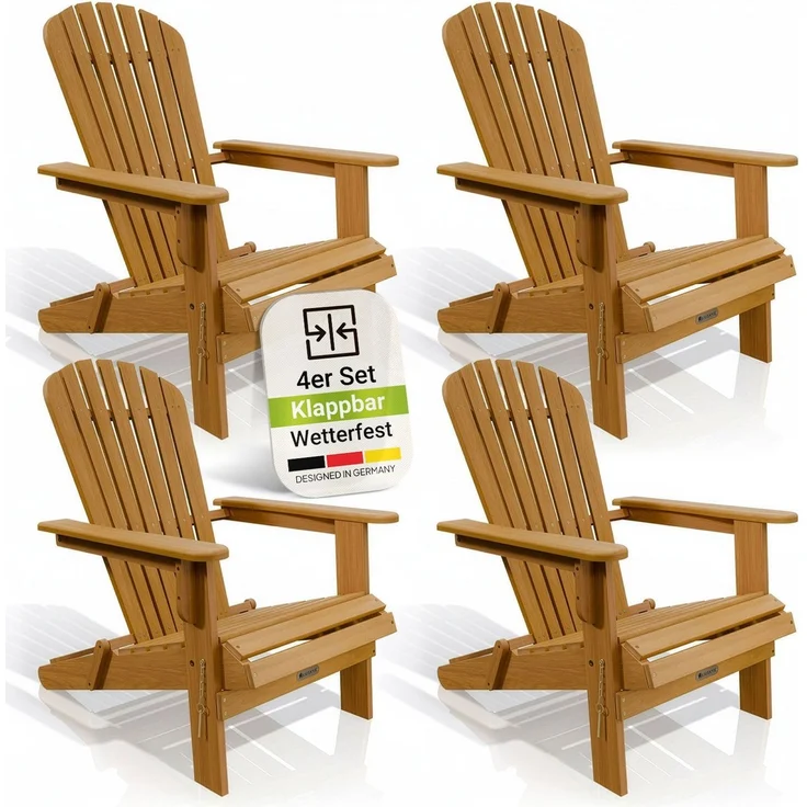 Juskys® Garten Liegestuhl Korfu 4er Set – aus Akazienholz, klappbar, 85x69x94 cm, natur, geölt, Gartenstuhl, Sonnenliege – Bild 1