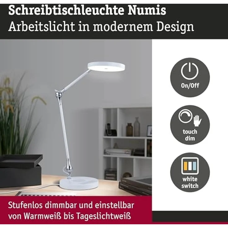 Paulmann 78011 LED Schreibtischleuchte Numis White Switch weiß – Bild 2
