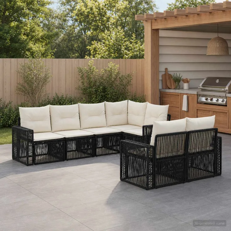 vidaXL Gartensofa-set 7 stk. 7-Sitzer Schwarz und Cremeweiß 3435181