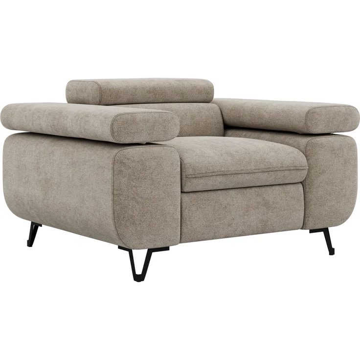 Einzelsessel, Polstersessel PETER mit verstellbaren Armlehnen und Kopfstütze, 1-Sitzer Sofa, Ohrensessel, Wellenfeder - Beige Struktur – Bild 6