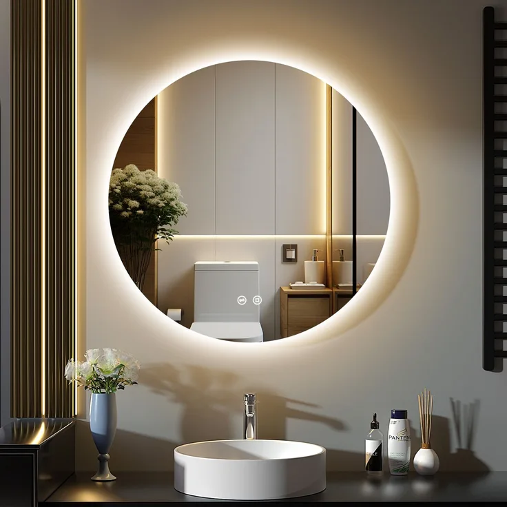 GIMBELEN LED Badezimmerspiegel 60 cm, runder Wandspiegel mit Beleuchtung für Badezimmer, 3 Lichtfarben (3000K/4000K/6500K), dimmbar, Touch-Schalter, Speicherfunktion, IP44, explosionssicheres Glas, rahmenloses Design, Aluminium, Weiß