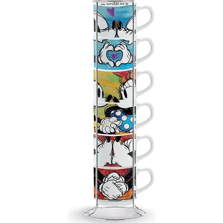 Disney Walt pwm02i 6 x l Set Tasse CAFFE, Typ Sweet Love und metalrack, Porzellan, mehrfarbig, 7