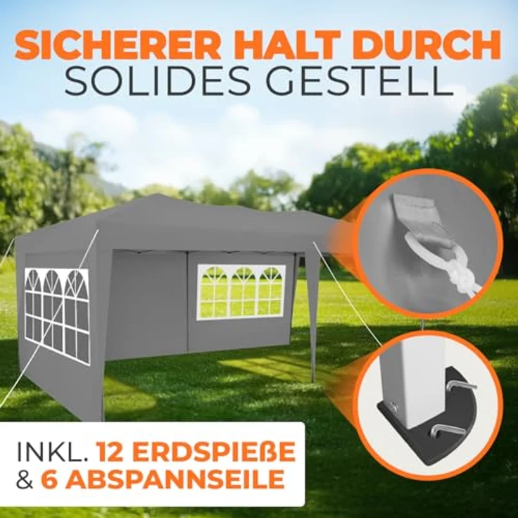Kronenburg Faltpavillon wasserdicht Pavillon mit 3 Seitenteilen, Gartenzelt, 3x6 m - mit UV Schutz 50+, Grau – Bild 6
