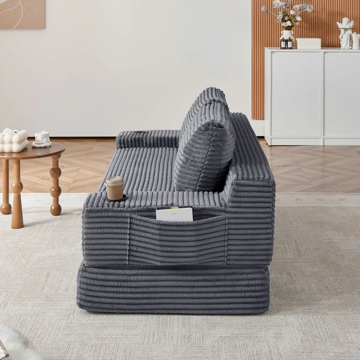 ZUBALIYA Sofa mit LED - Beleuchtung, mit Stauraum, mit Cordbezug, mit breiten Armlehnen, ohne aufwendige Montage – Bild 11