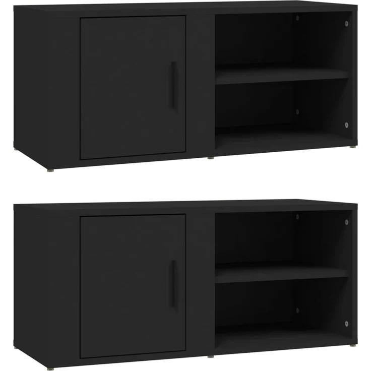 2 pcs TV-Schrank, Lowboard TV Schwarz 80x31,5x36 cm Holzwerkstoff – Bild 2