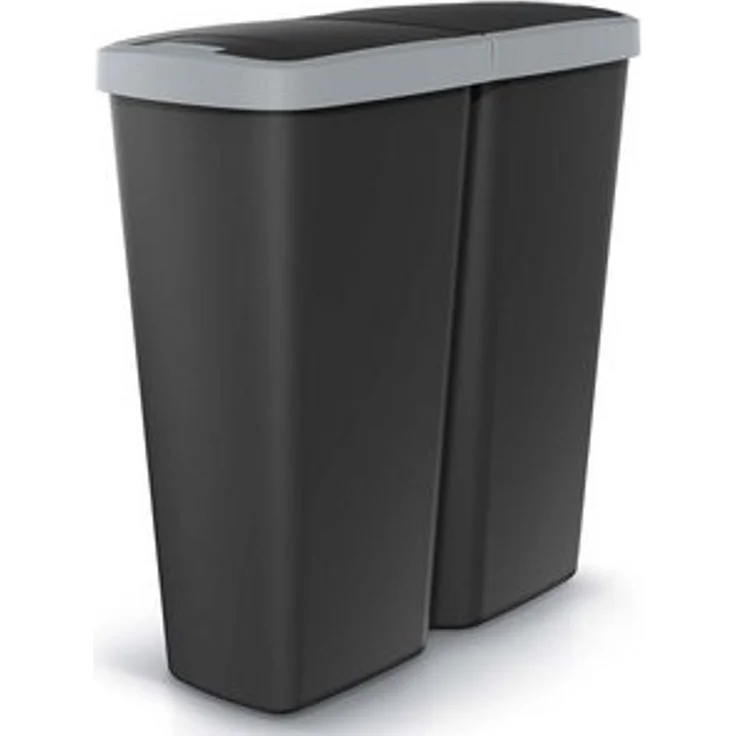 KEDEN® Mülleimer Küche 50L 2 Fächer mit Deckel Schwarz Anthrazit – Bild 6