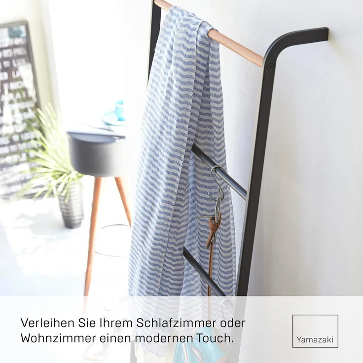 Yamazaki Garderobenständer "Tower" Kleiderständer 45x162cm, Handtuchhalter, Universalständer, zum Anlehnen, schwarz Metall – Bild 3