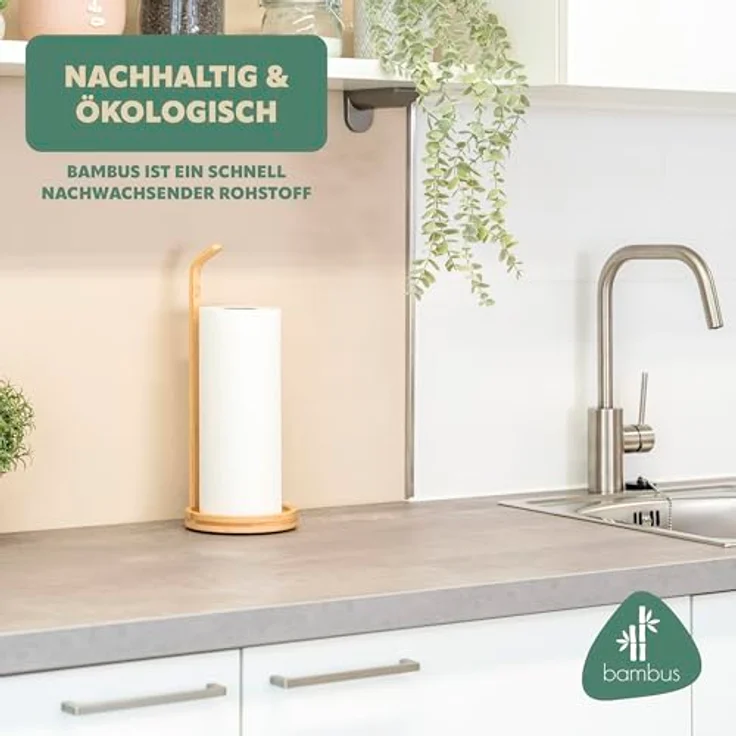 Küchenrollenhalter aus Bambus mit Schutzpads am Boden – Bild 7