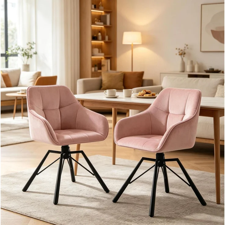 Essstuhl-Set 2er 57x41x82,5 cm drehbar mit Armlehnen und Samtbezug – Bild 4